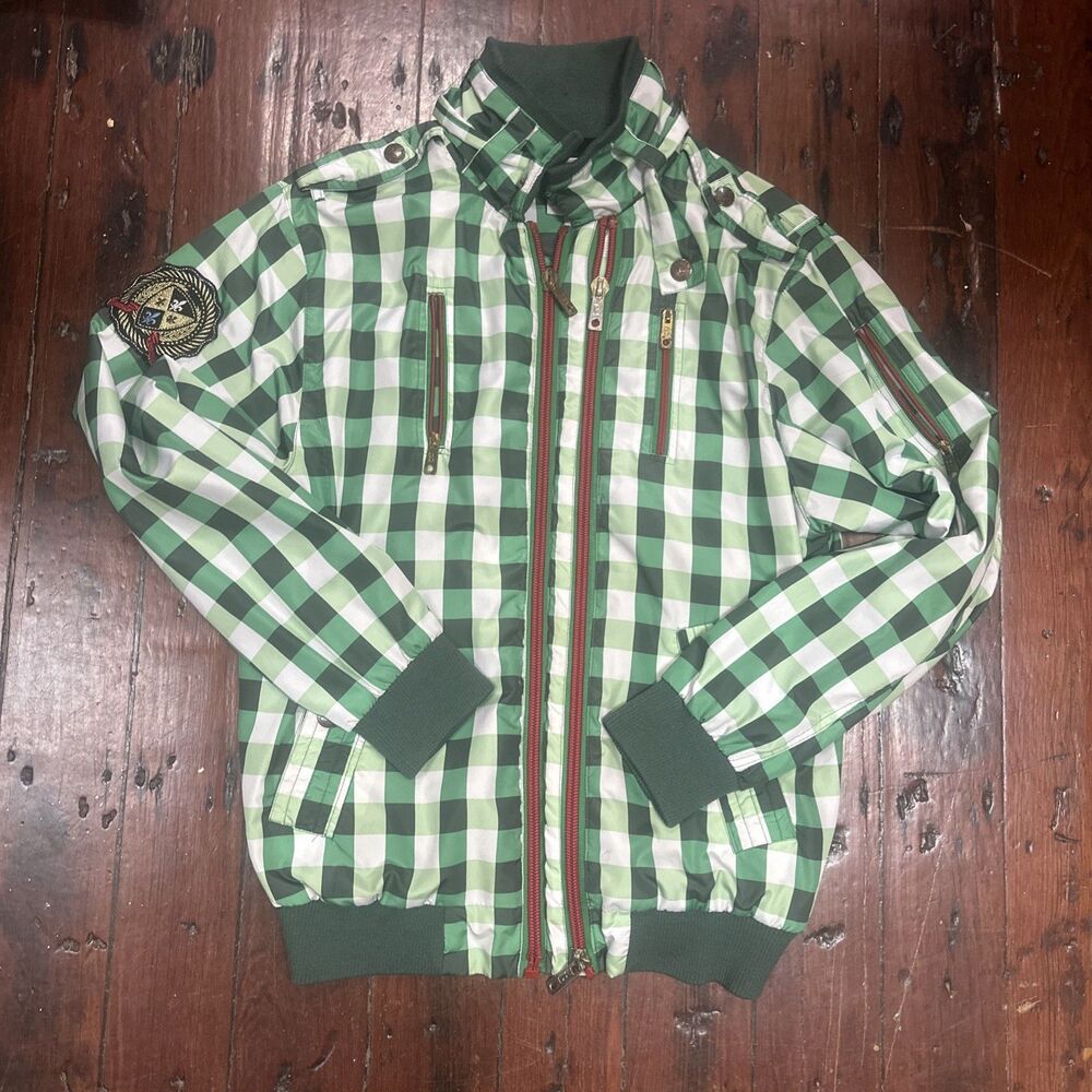 Men’s green gingham windbreaker full zip Brooklyn Basement XL long sleeve Ath